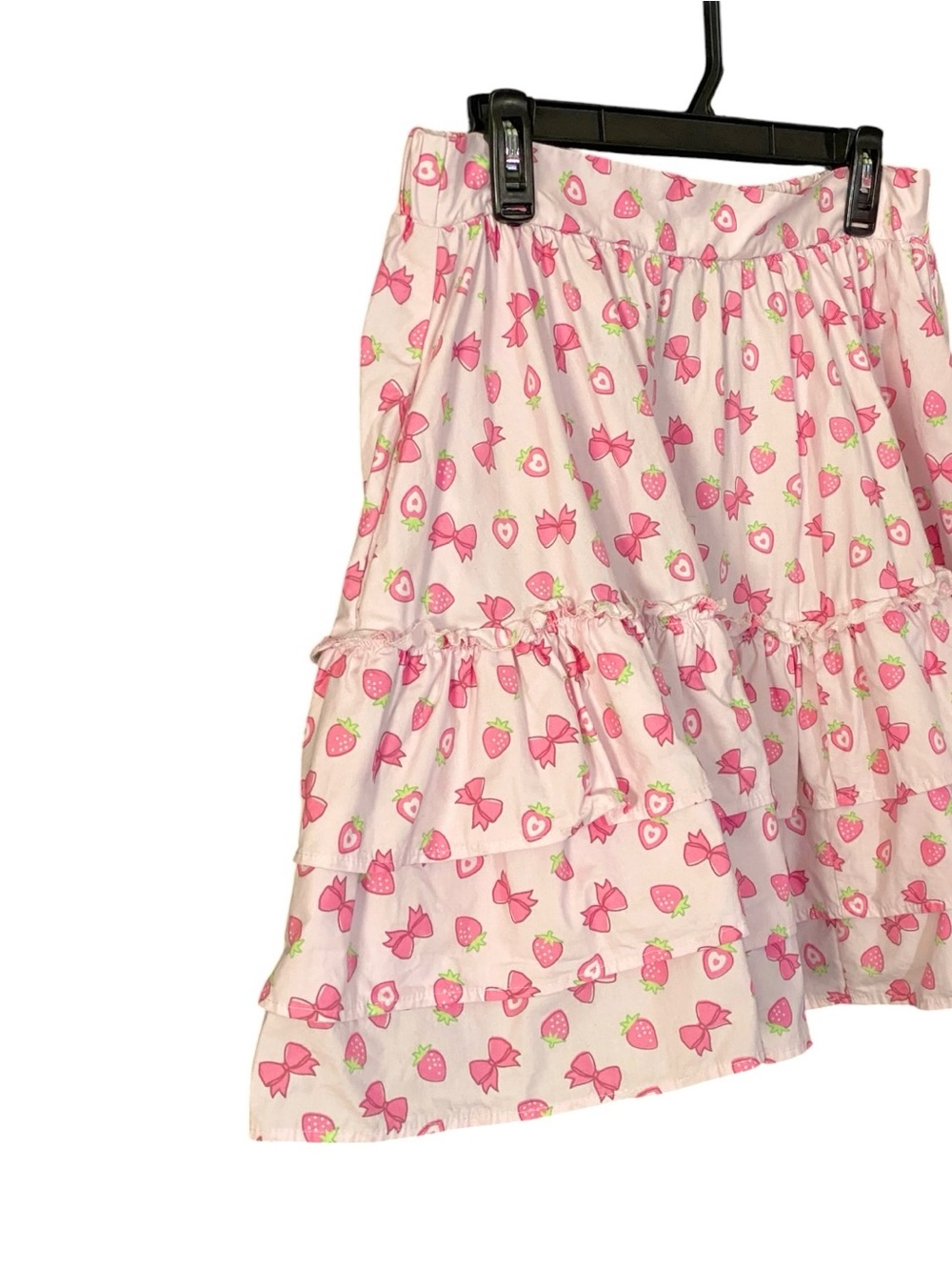 Hot Topic Strawberry Bow Mini Skirt M Pink Coquette Kawaii Fairy Kei - Picture 4 of 7